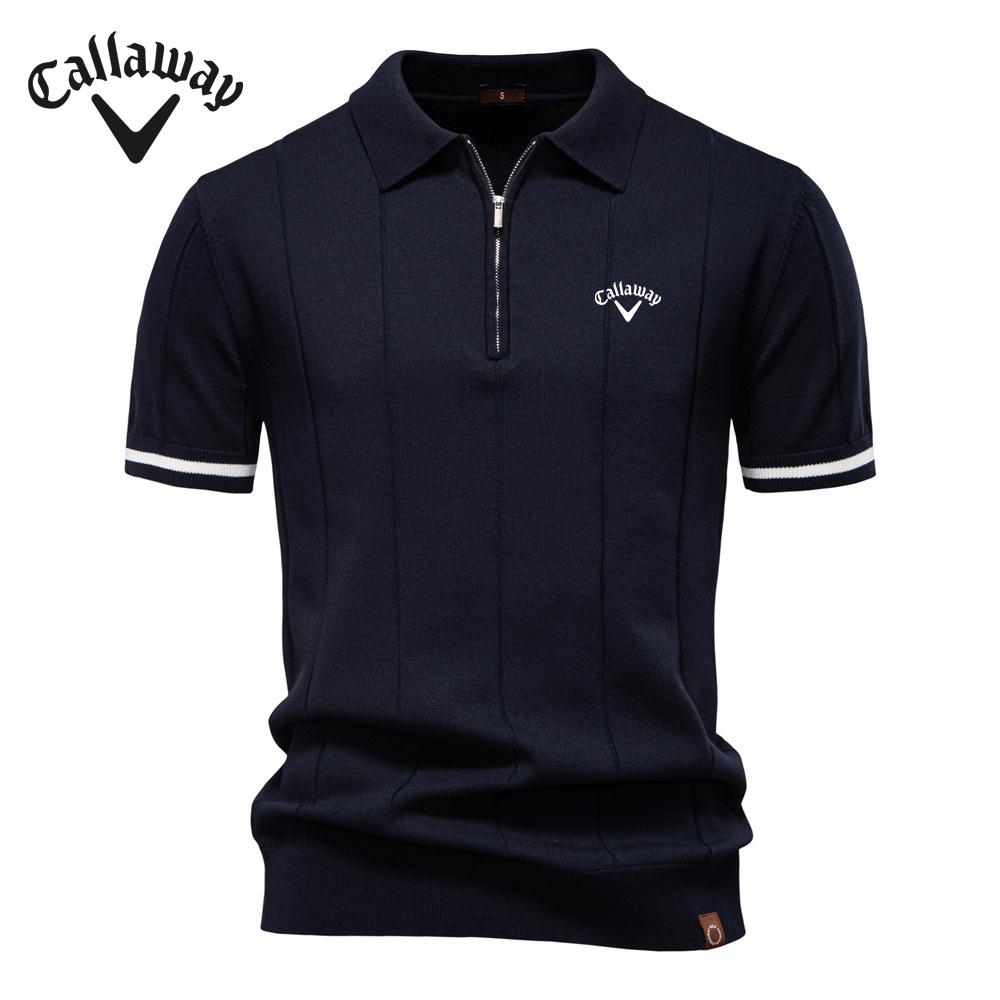 Callaway 2025 Lente/Zomer Geborduurde Nieuwe Heren Business Casual Wollen Poloshirt, Gebreid Poloshirt met Opstaande Kraag, Korte Mouw L