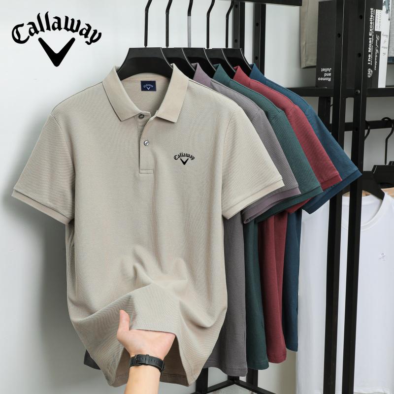 Callaway 2025 Zomer Heren Nieuw Geborduurd Effen Kleur Mercerized Katoen Los Vochtafvoerend en Snel Drogend Casual Poloshirt L
