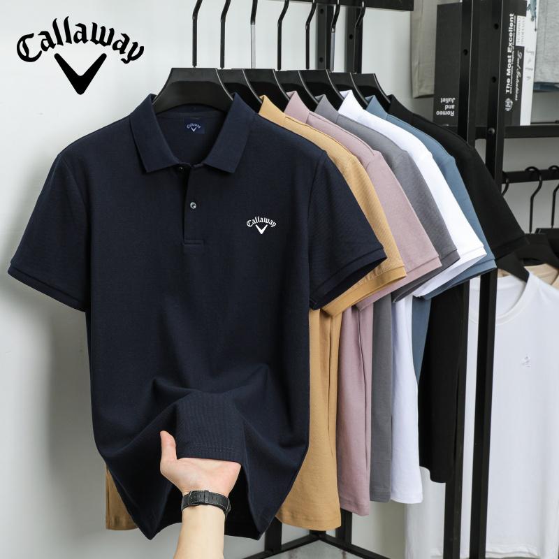 Callaway 2025 Zomer Heren Nieuw Geborduurd Effen Kleur Mercerized Katoen Los Vochtafvoerend en Snel Drogend Casual Poloshirt L