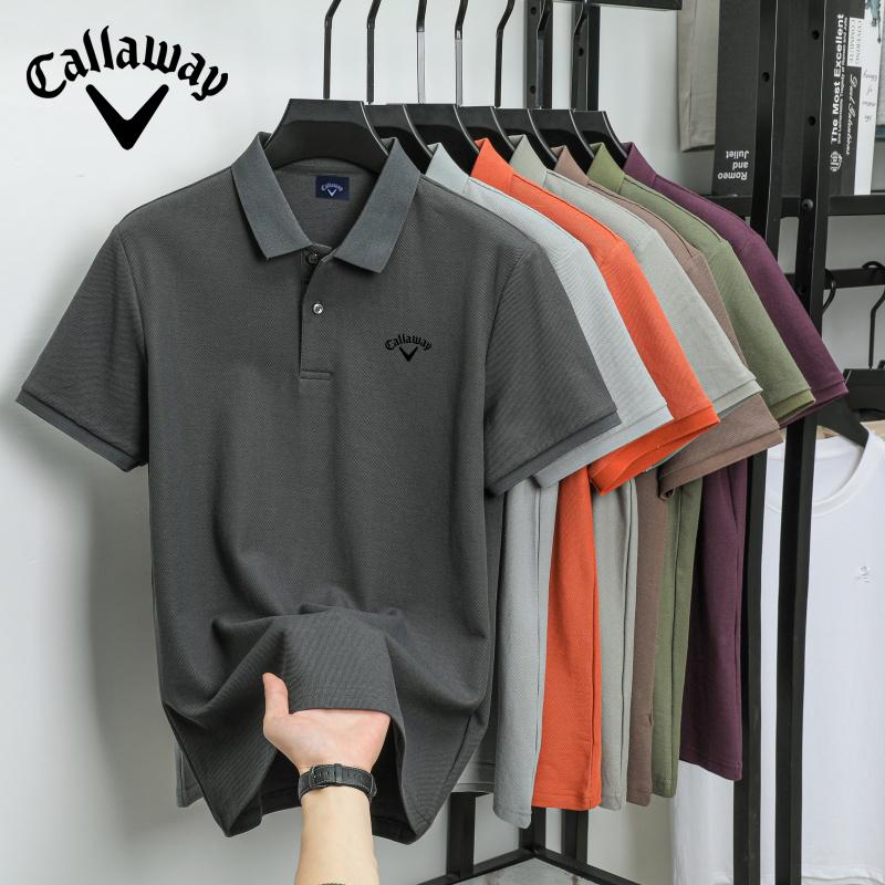 Callaway 2025 Zomer Heren Nieuw Geborduurd Effen Kleur Mercerized Katoen Los Vochtafvoerend en Snel Drogend Casual Poloshirt L