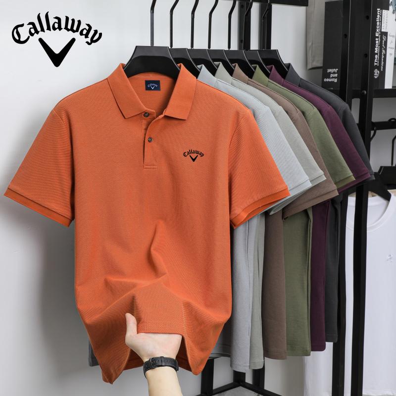 Callaway 2025 Zomer Heren Nieuw Geborduurd Effen Kleur Mercerized Katoen Los Vochtafvoerend en Snel Drogend Casual Poloshirt 2XL