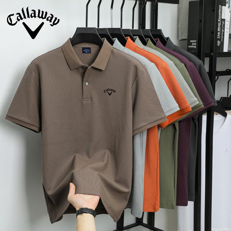 Callaway 2025 Zomer Heren Nieuw Geborduurd Effen Kleur Mercerized Katoen Los Vochtafvoerend en Snel Drogend Casual Poloshirt L