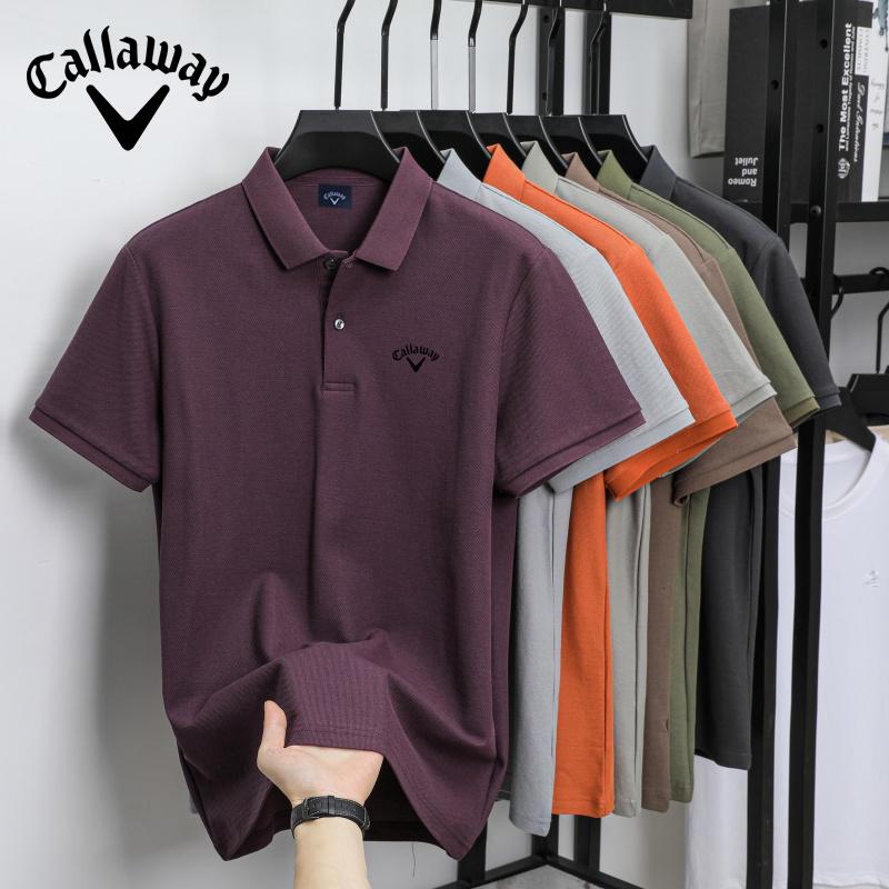 Callaway 2025 Zomer Heren Nieuw Geborduurd Effen Kleur Mercerized Katoen Los Vochtafvoerend en Snel Drogend Casual Poloshirt 2XL