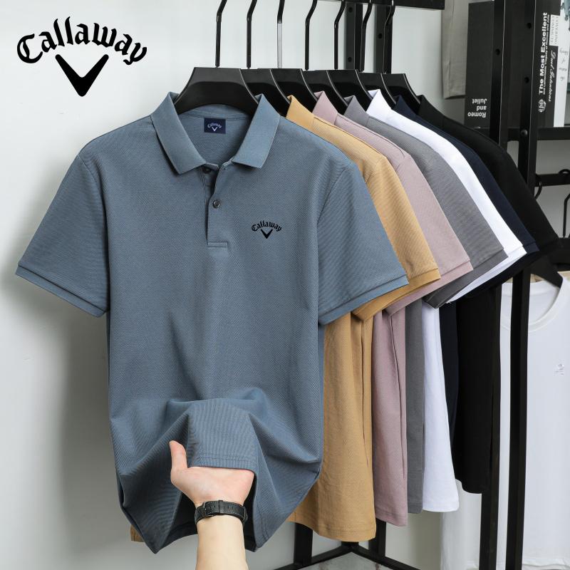 Callaway 2025 Zomer Heren Nieuw Geborduurd Effen Kleur Mercerized Katoen Los Vochtafvoerend en Snel Drogend Casual Poloshirt 2XL