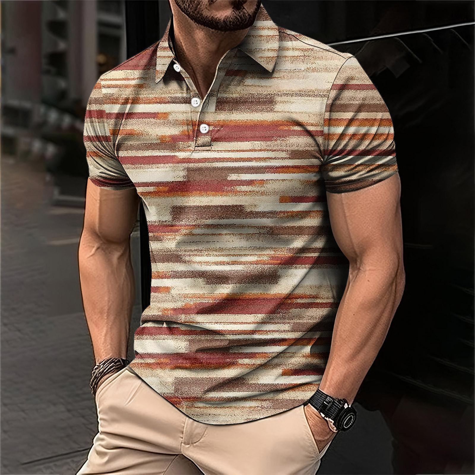Wahaha123 Golfshirt voor heren Casual Sport V-hals Geribbelde kraag Korte mouw Mode Casual Effen Kleur Effen Lente en zomer Normale pasvorm XXXXL kaki