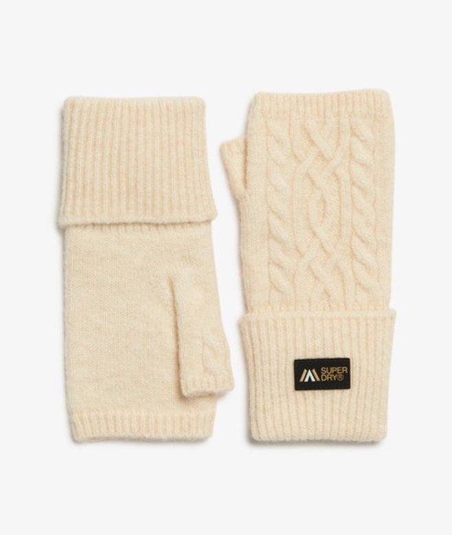Superdry Kabelgebreide Luxe Handwarmer Handschoenen Beige