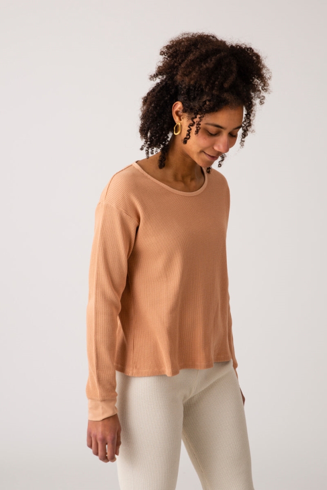 MATONA Damen vegan T-Shirt Langarm Basic Terracotta Orange
