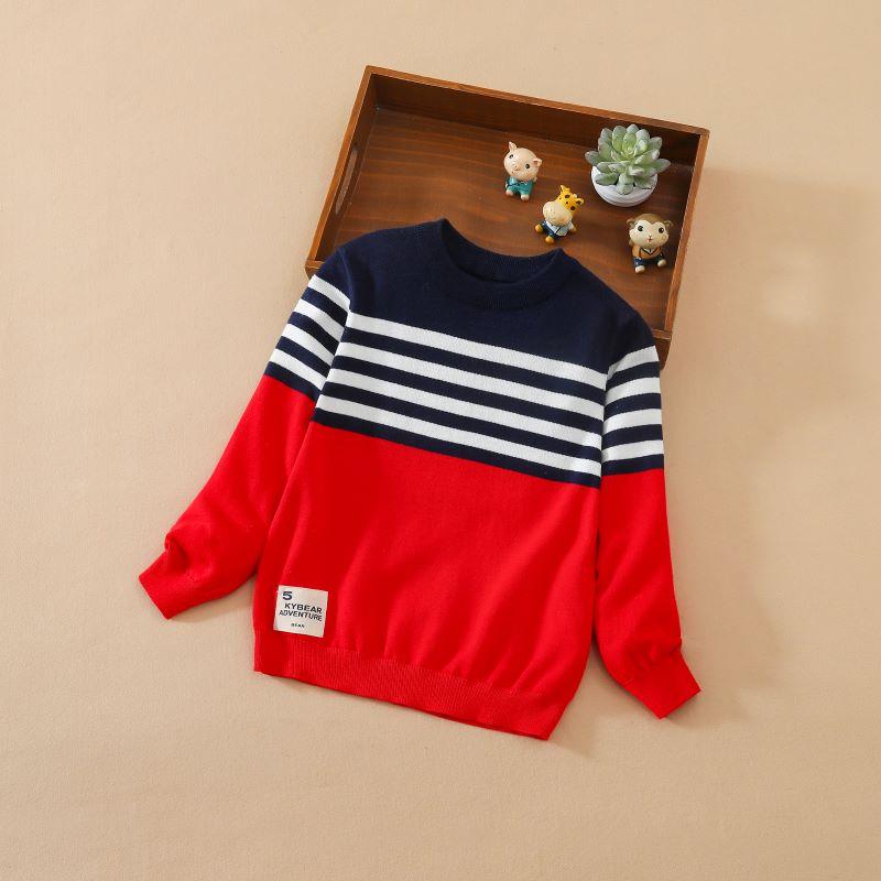 Kuyeebear Lente Herfst Baby Jongens Lange Mouwen Katoen Gebreide Effen Trui Trui Kinderen Kabel Gebreide Kleding Lange Mouw Ronde Kraag Gestreept Sweatshirt 160 rood