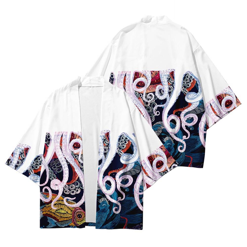 DSorothy Octopus Print Losse Japanse Streetwear Cardigan Vrouwen Mannen Harajuku Haori Kimono Cosplay Top Shirts M