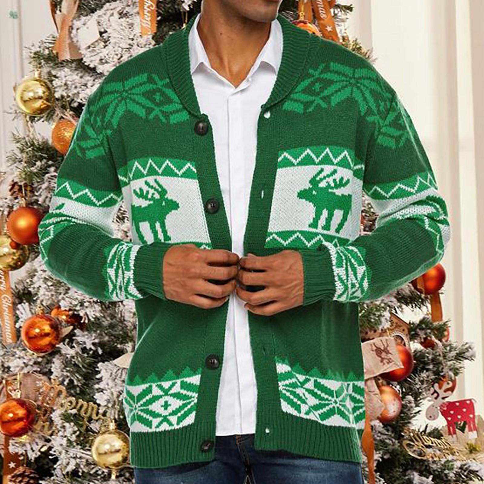 Ren Bag Kerstmis Herfst Winter Heren Comfortabel Vest Revers Trui Knop Vest Trui Jas Heren M groen