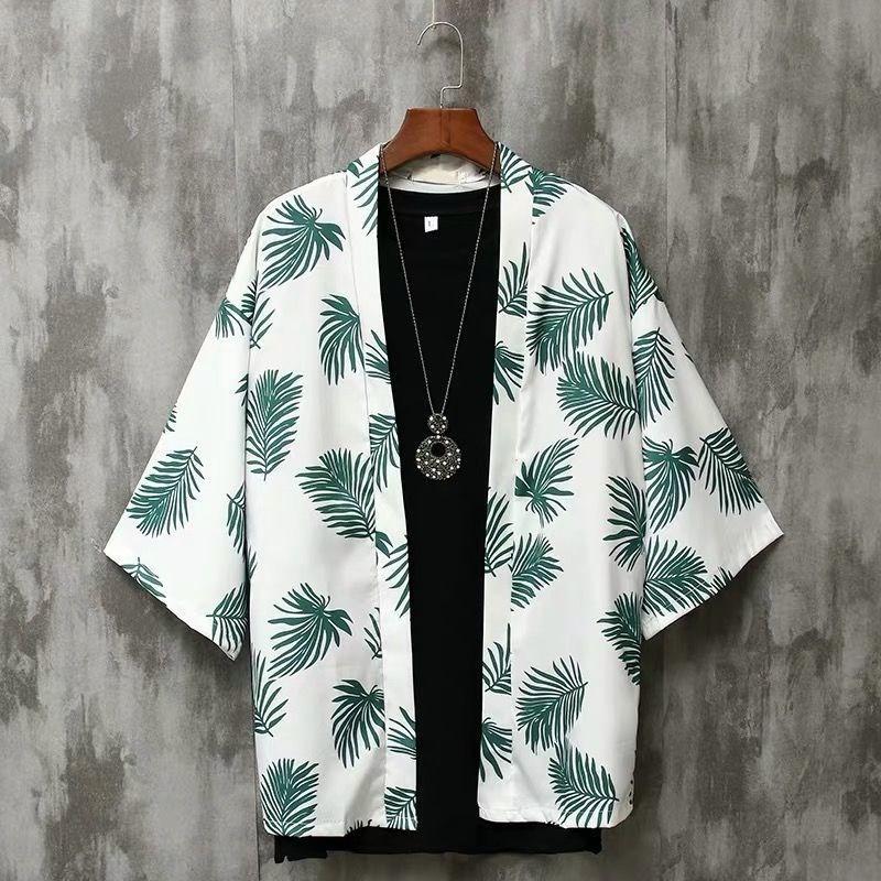 Cloth W Japanse stijl Samurai Kimono Streetwear Heren Cardigan Japan Harajuku Anime Robe Anime Kleding 3XL wit/groen