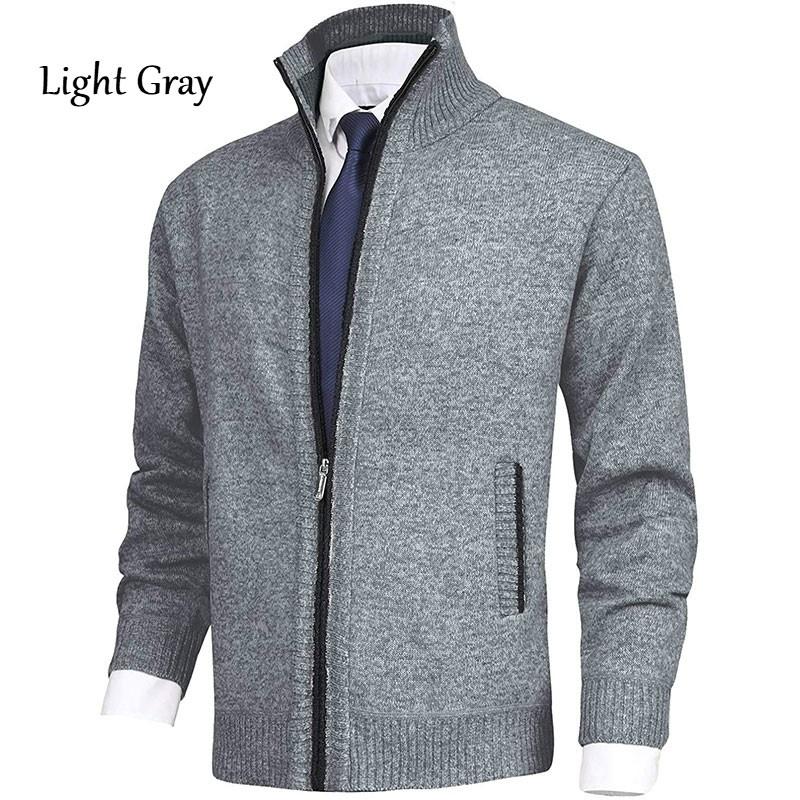 Hey23coming Casual gebreid vest voor heren, slim fit fleece, dik gebreid vest met volledige ritssluiting, winteruitloper M lichtgrijze kleur