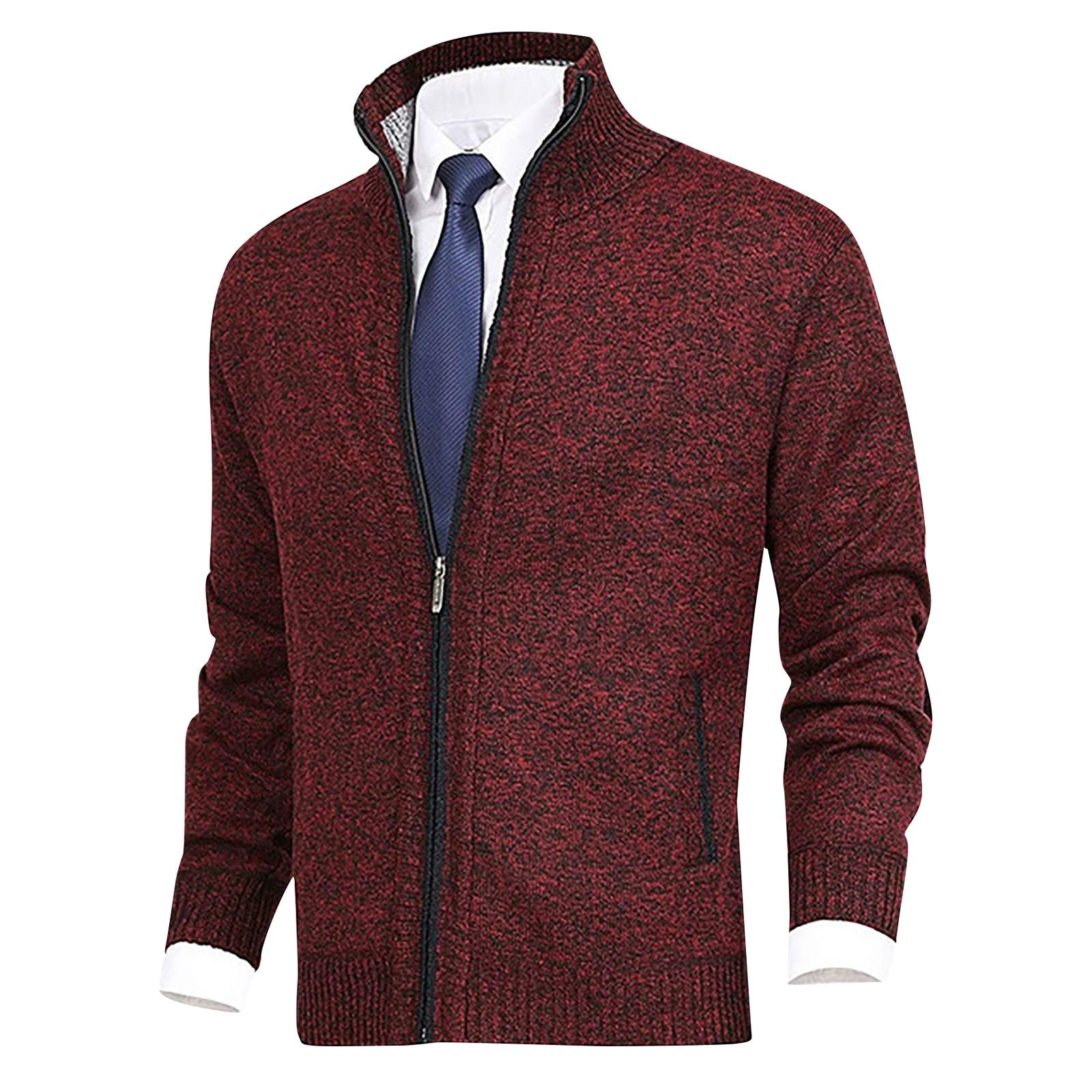 Jiangnan E Herfst- en winter herenmode los vest warme jas trui opstaande kraag gebreide jas XXXXL rood