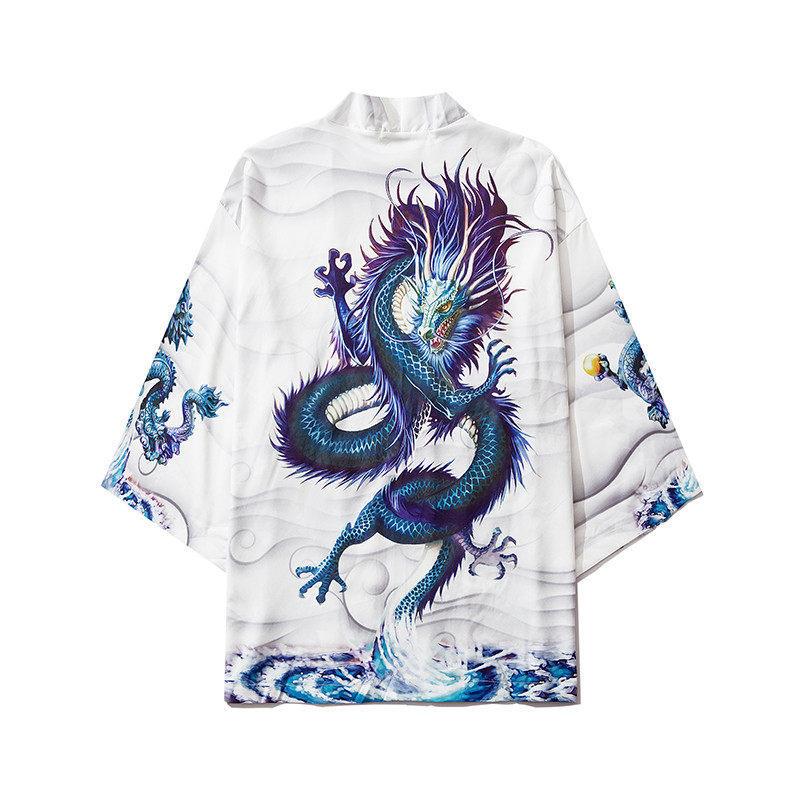 Ladie KAKA Chinese Stijl Draak Retro Ukiyo-e Japans Harajuku Kimono Mantel Veer Geweven Gewaad 3D Digitaal Bedrukt Vest Zomer Lente XL