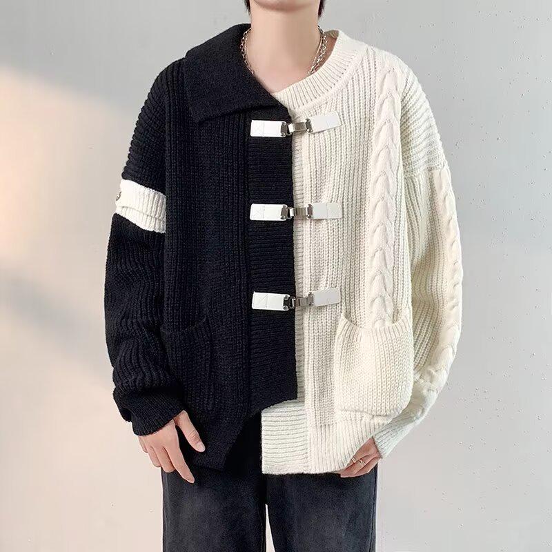 VantaGoods Herenvest met onregelmatige contrasterende stiksels - Trendy, losse pasvorm, metalen accenten voor herfst/winter. L zwart