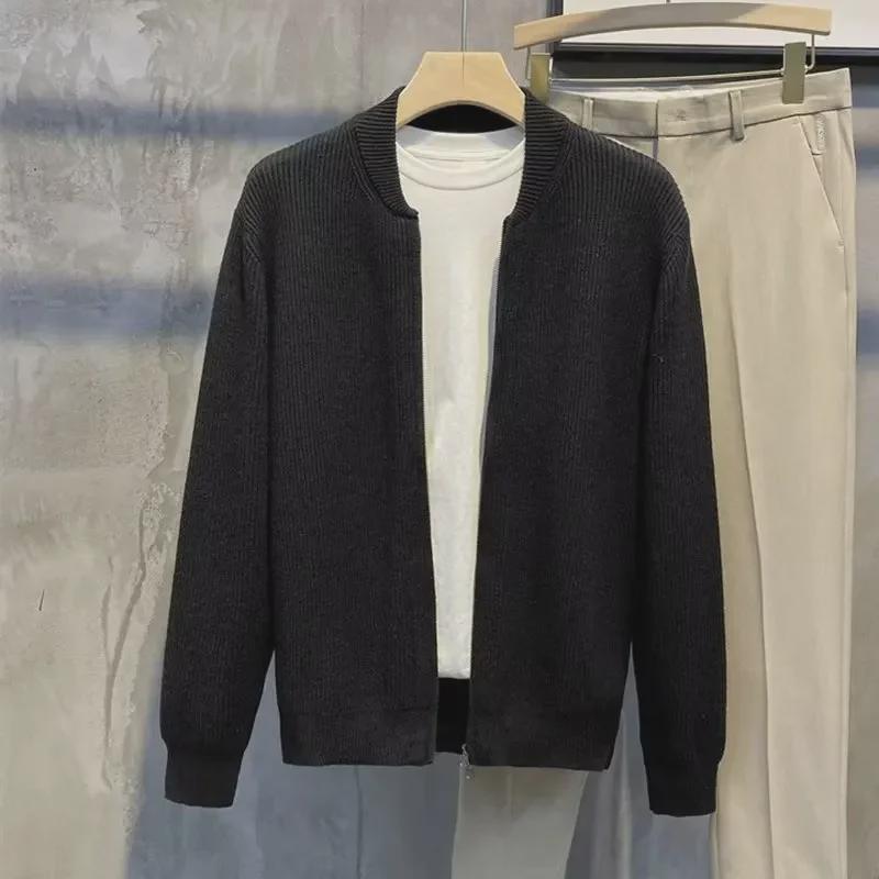 VantaGoods 2024 Heren Dubbele Rits Effen Kleur Gebreide Cardigan Trui 3XL zwart