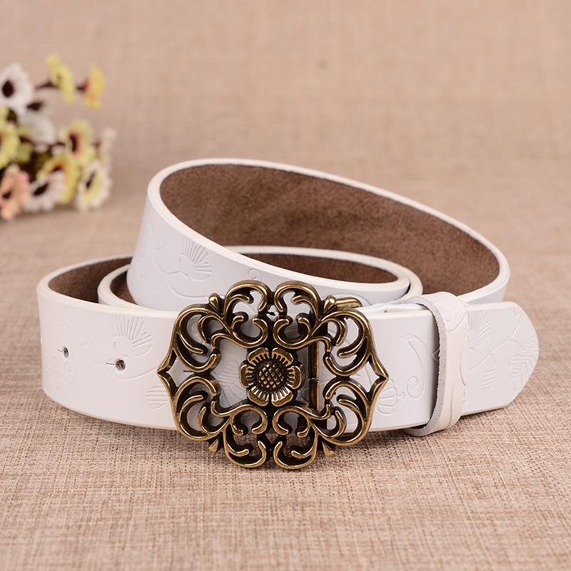 Mary6 Riem Dames Pure Koeienhuid Hof Antieke Riem Koreaanse Dames Echt Leer Retro Decoratief 105cm wit
