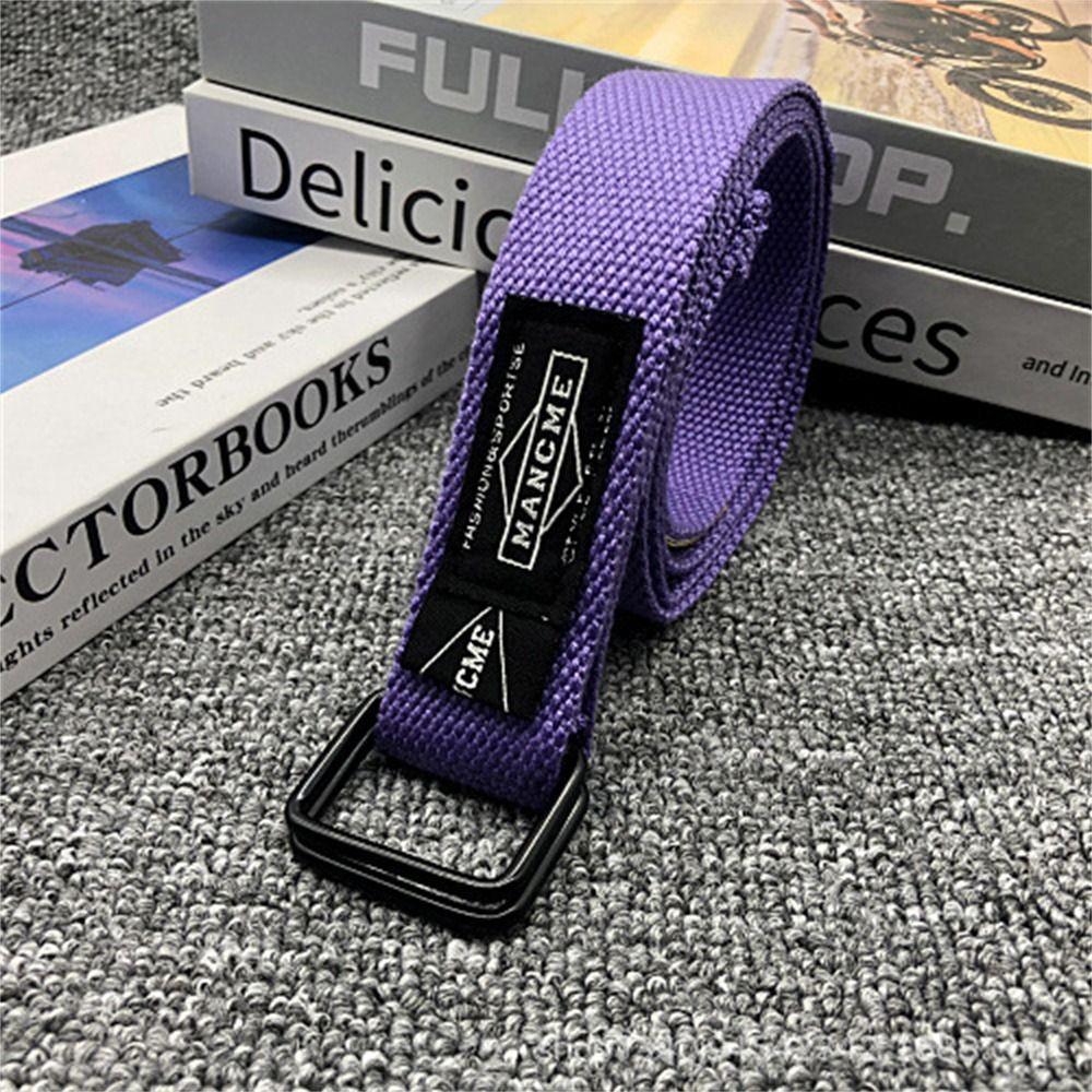 PrtVigo Versatile Nylon Braided Belt Luxury design Weave Waist Band Casual Double Ring Waistband paars
