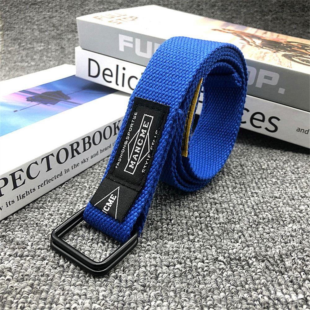 PrtVigo Versatile Nylon Braided Belt Luxury design Weave Waist Band Casual Double Ring Waistband blauw