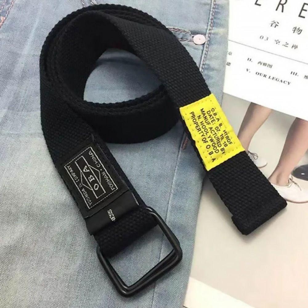 Senxing Versatile Nylon Braided Belt Luxury design Weave Waist Band Casual Double Ring Waistband zwart