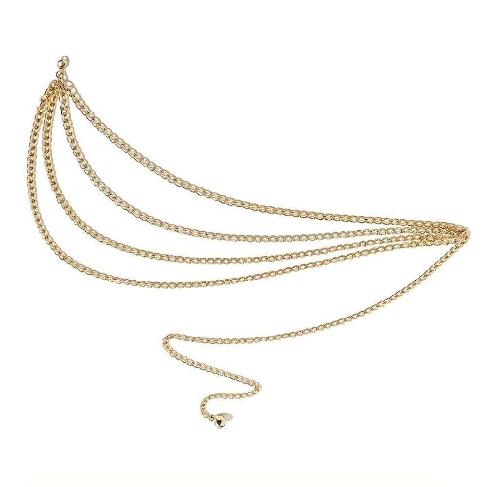 Lanxing Gold Silver Tassle Waist Chain Multi layer Dress Girdle Trendy Jeans Chain Belt  for Women goud