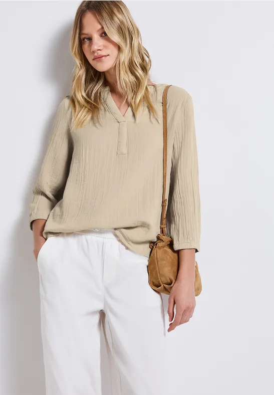 STREET ONE Overhemdblouse 3/4-mouw in mousseline-look