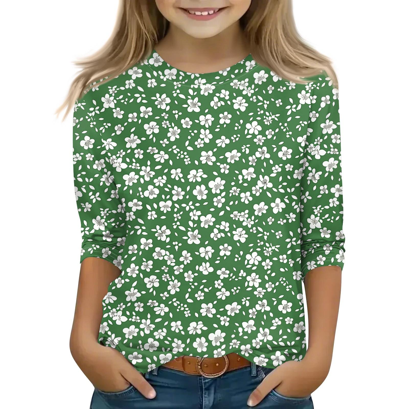 Winnerer Neptune Print tops voor jeugdige meisjes van 5-16 jaar ronde hals 3/4 mouwen T-shirts trendy tops outfit T-shirts 110 lichtgroene kleur