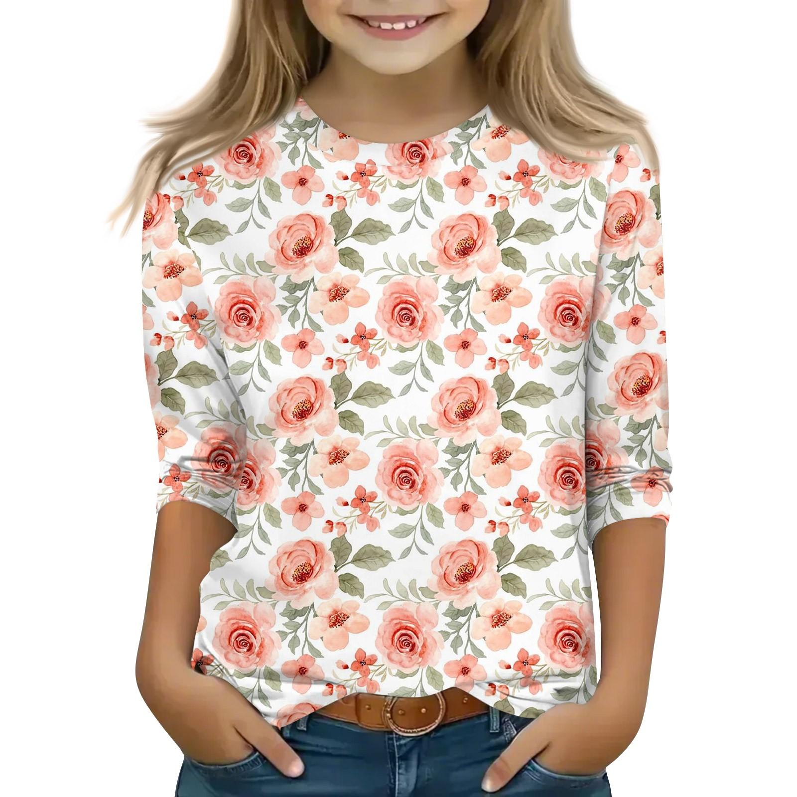 Winnerer Neptune Print tops voor jeugdige meisjes van 5-16 jaar ronde hals 3/4 mouwen T-shirts trendy tops outfit T-shirts 160 watermeloen rode kleur