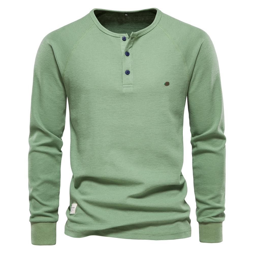 AIOPESON Men Fashion AIOPESON Mannen Wafel T-shirt 2022 Nieuwe Herfst Henley Kraag Lange Mouw Eenvoudige Ademende Mannen Tee Shirts Effen Kleur tops Mannen M 60-70 kg