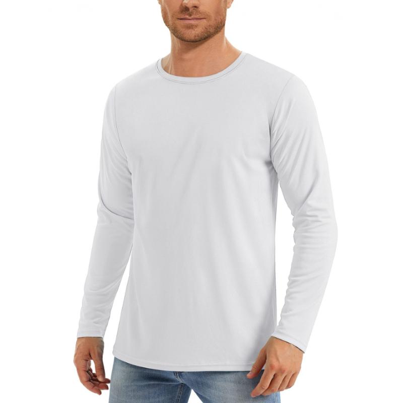 VIYOO Heren Zomerkleding Ademend Ronde Hals Lange Mouw Effen Kleur T-shirt Lange Mouw Los Casual Wandelen Dun Lange Mouw Heren M wit