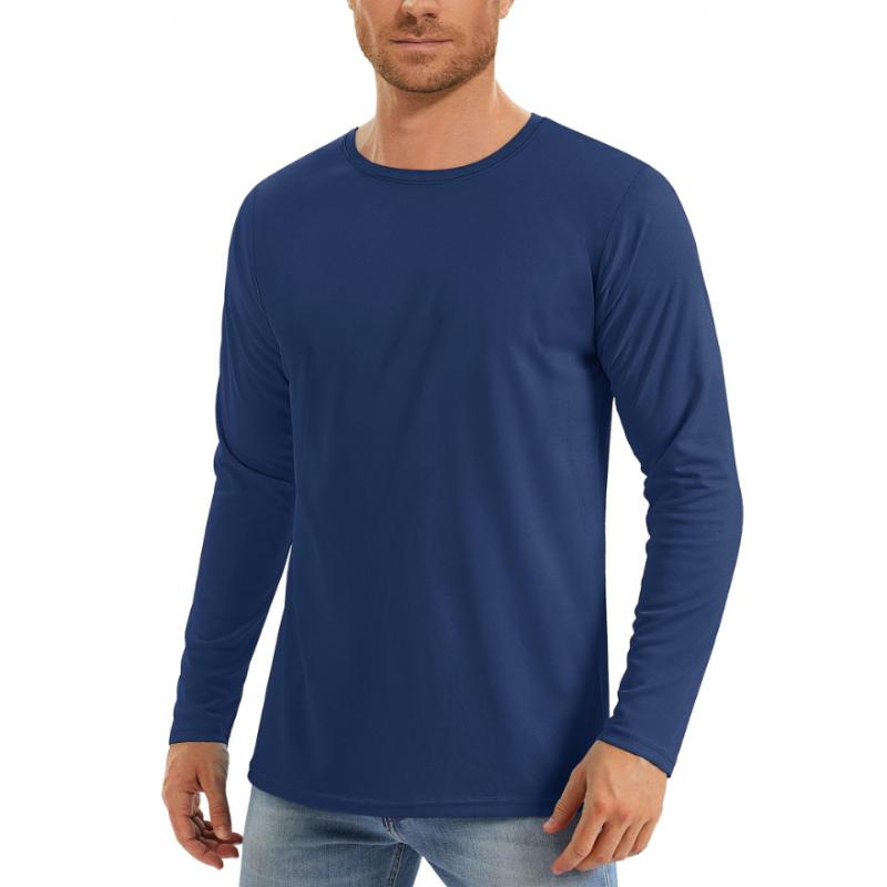 VIYOO Heren Zomerkleding Ademend Ronde Hals Lange Mouw Effen Kleur T-shirt Lange Mouw Los Casual Wandelen Dun Lange Mouw Heren L donkerblauwe kleur
