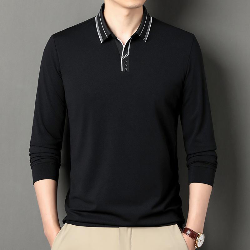 CHIC STUDIO Lente- en herfst heren poloshirts met lange mouwen en schaarkraag, modieuze casual T-shirts, zakelijke herentops XXL