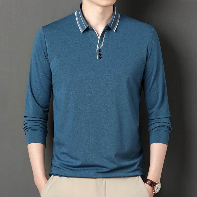 CHIC STUDIO Lente- en herfst heren poloshirts met lange mouwen en schaarkraag, modieuze casual T-shirts, zakelijke herentops XXXL