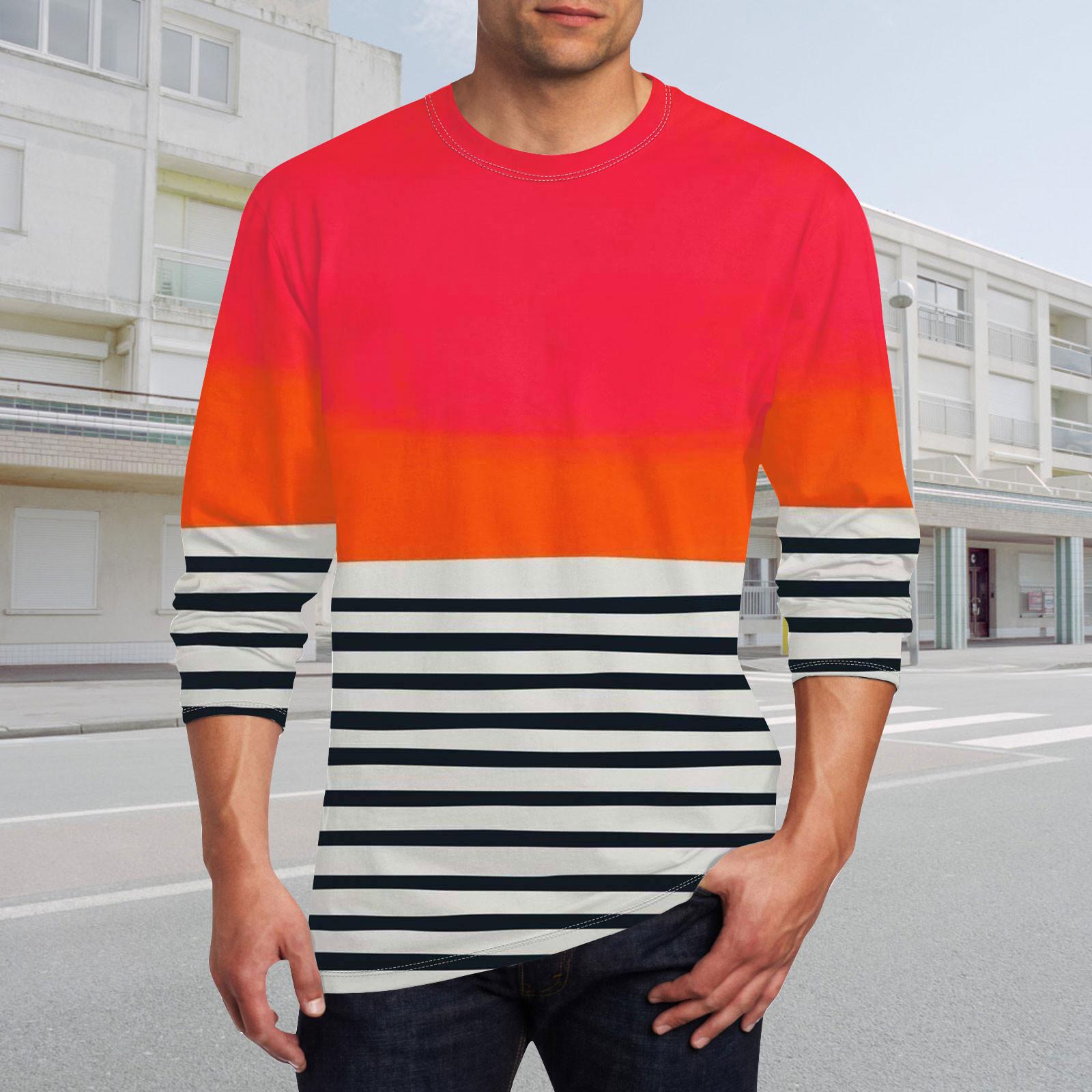 Ximalaya Heren T-shirt O-hals Kleding Kleding Buiten Lange Mouw Print Modeontwerper Vintage M rood