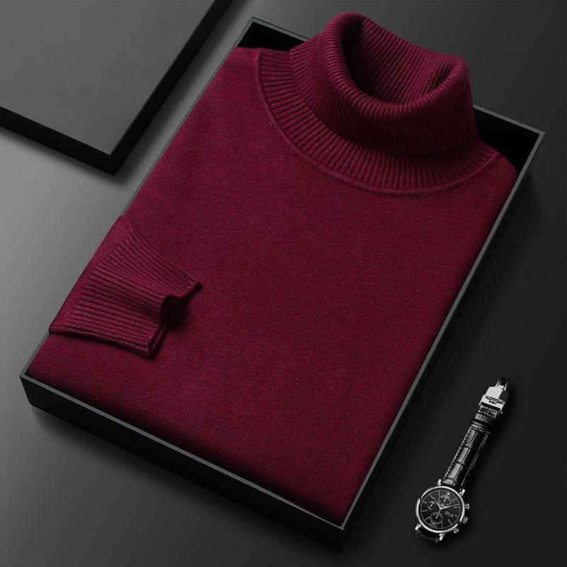 CHIC STUDIO Herfst- en wintertrui voor heren, gebreide onderkant, shirt voor jonge en middelbare leeftijd, herenpasvorm, effen kleur, coltrui, trui, veelkleurig L