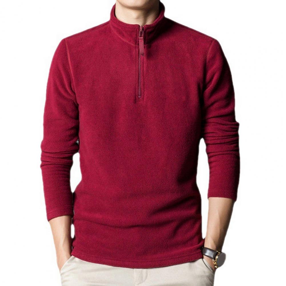 MILU Heren Sweatshirt Effen Kleur Lange Mouw Ritssluiting Opstaande Kraag Pullover Top Dikke Polar Fleece Nekbescherming Middellange Heren Top XXL rood