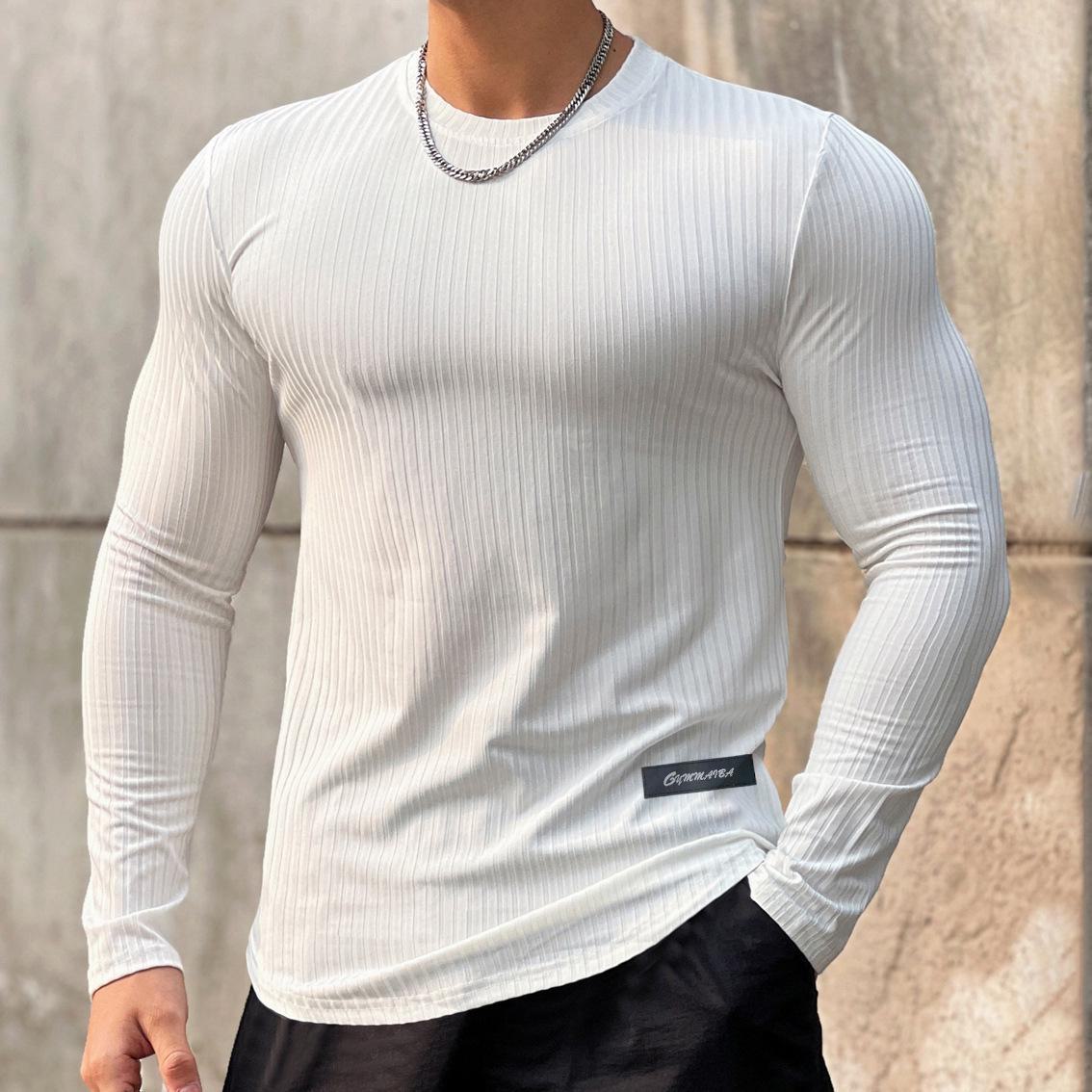 Top Men Wardrobe Snel drogend gestreept fitness-sportshirt met lange mouwen voor heren XXXL wit