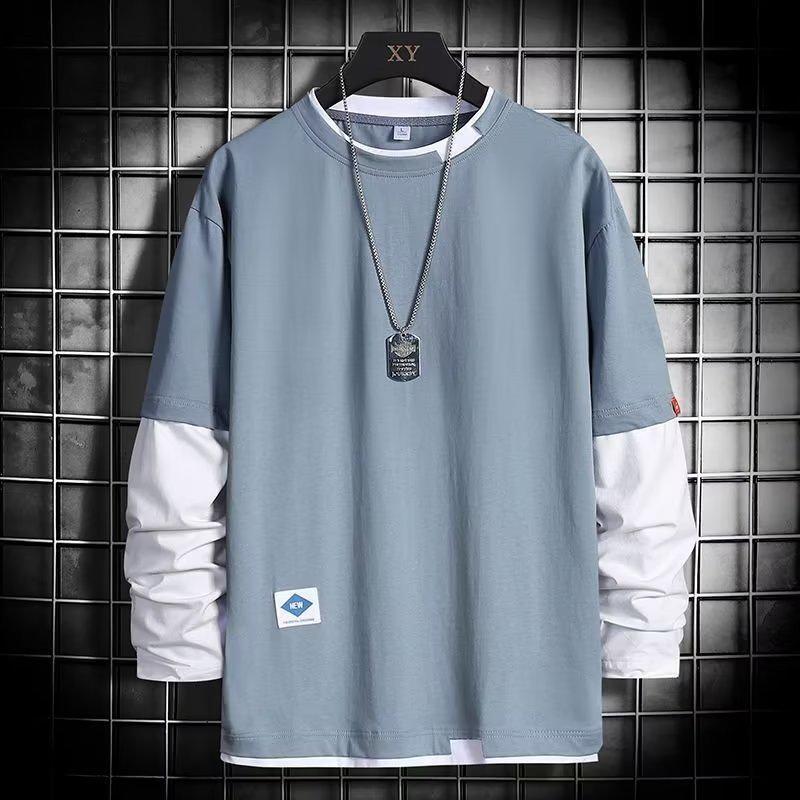 VantaGoods Heren 2022 Herfstmode Lange Mouw Nep Tweedelige Losse Trend T-shirt M