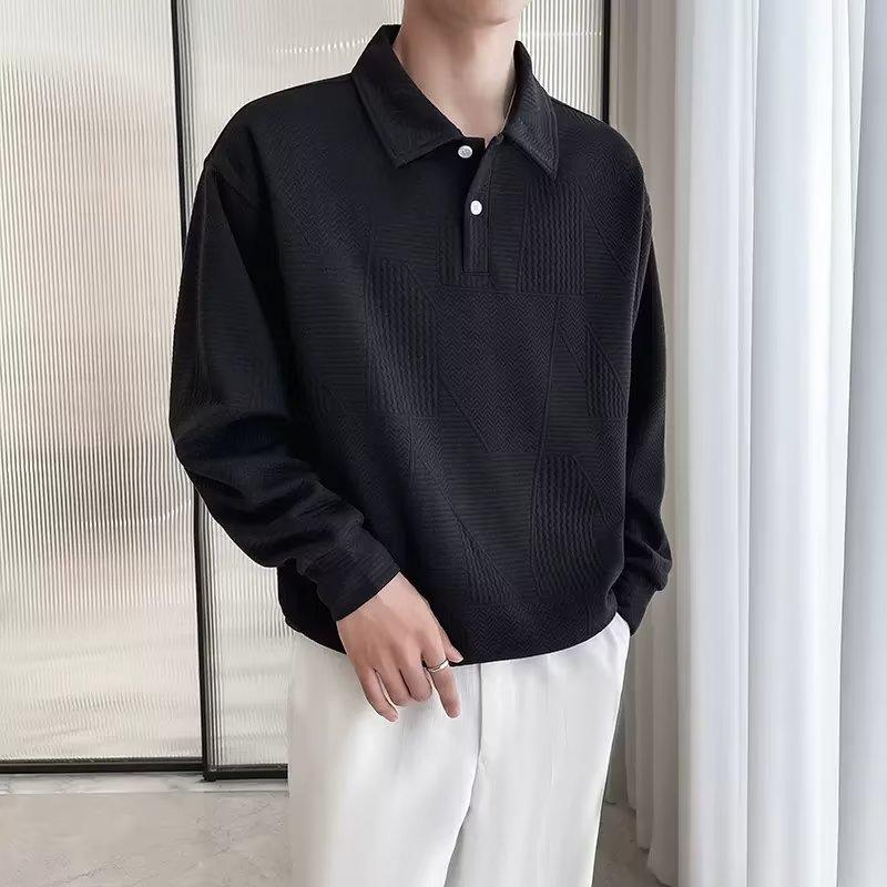 VantaGoods Heren 2023 Herfst/Winter Waffle Lapel Sweatshirt - Trendy, Veelzijdige, Lange Mouw Top 2XL zwart