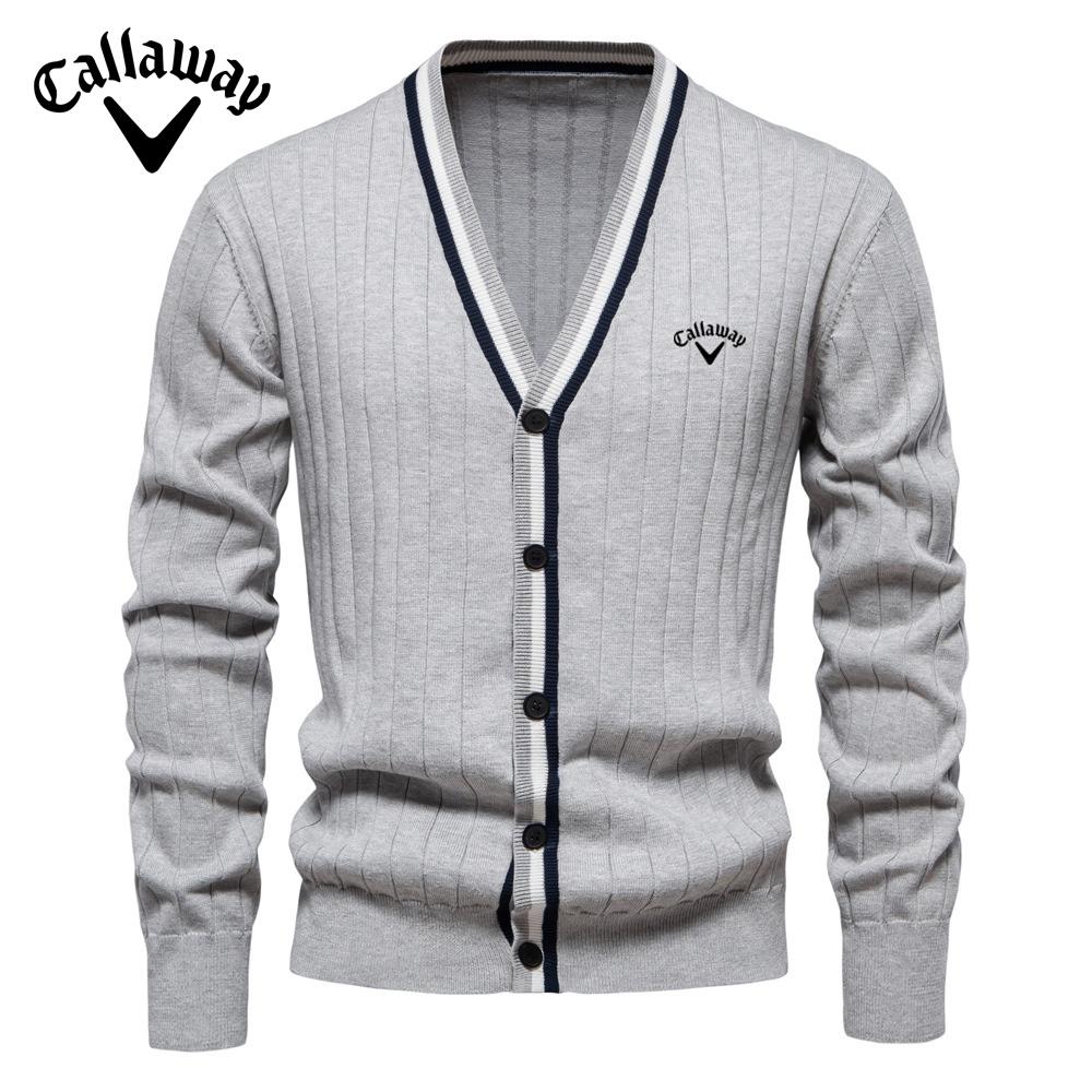 Callaway 2025 Herfst/Winter Geborduurd Nieuw Cardigan Heren V-hals Lange Mouw Trui Gebreide Jas XL