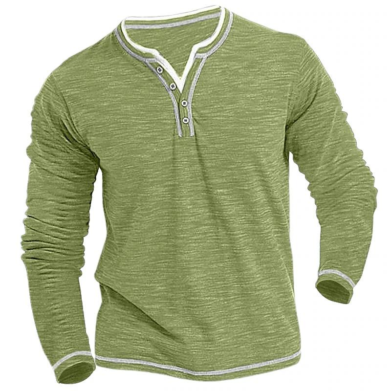 King Billion Katoenen kleine V-hals T-shirts Heren Casual T-shirt Herfst Winter Lange mouwen Comfortabel Zacht Stretch Henley Shirt Heren Pullover XXXL hemelsblauwe kleur