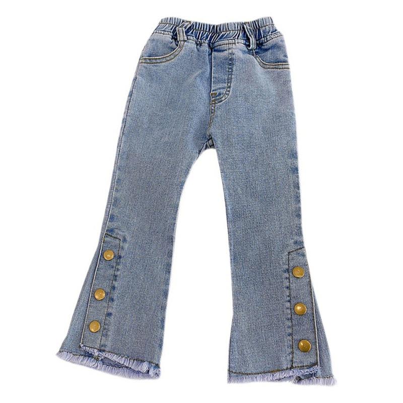BOOSKU Uitlopende jeans met zakken voor meisjes Herfst Lente Leuke zoete jeans Kindermeisjes Denim broek met elastische taille Peuterbroek 13