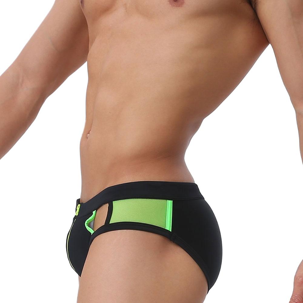 UXH Fashion Open rits zijkant regenboog sexy heren slip sexy badpak voor mannen surf badmode laag uitgesneden XXL zwart/groen