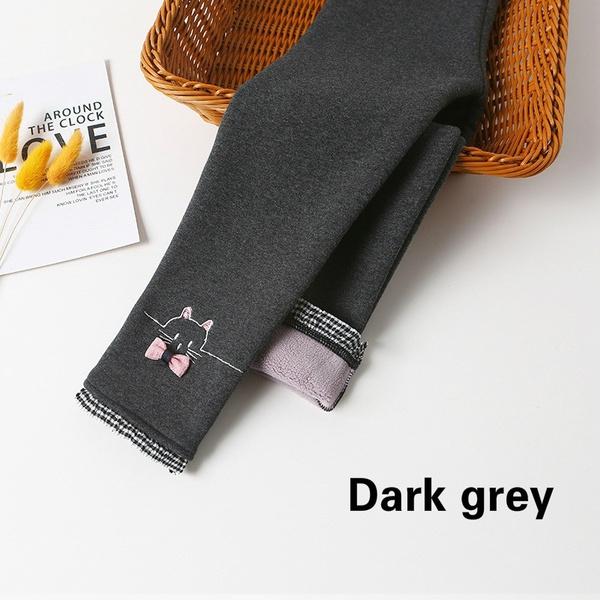 ZLXR Winter dikke schattige kat warme broek Koreaanse leggings met fleece plus fluwelen broek voor meisjes kinderleggings broeken 100 donkergrijze kleur
