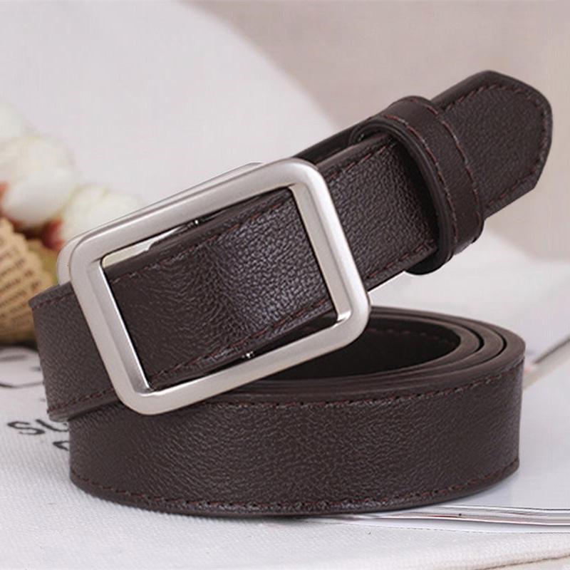 R&N Fashion 2 Mode Zwarte Vrouwen Riem Zilveren Vierkante Pin Metalen Gesp Lederen Riem Voor Vrouwelijke Dame Jeans Broek Accessoires bruin