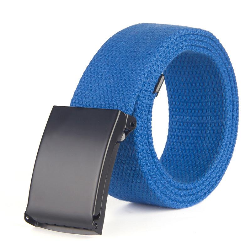 Singular-Clothing Mode Zwarte Canvas Riem voor Vrouwen Casual Vrouwelijke Taille Riemen met Plastic Gesp Harajuku Effen Kleur Lange Riemen blauw