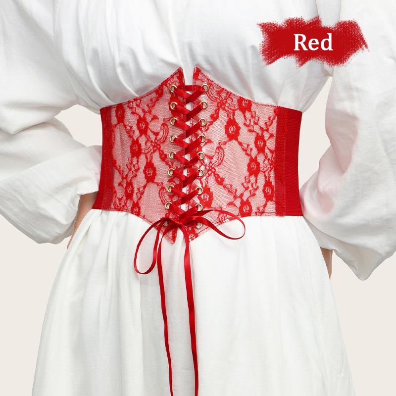 XiaoyuDD Mode brede kanten taille seal dames all-match jurk top decoratieve riem rekbare elastische riem One Size rood