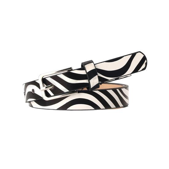 Wangzhenfeng Vrouwen dunne riem Zebra Luipaardprint Kunstleer Tailleband Verstelbare lengte Multi-gaten Ontwerp Jeansriem