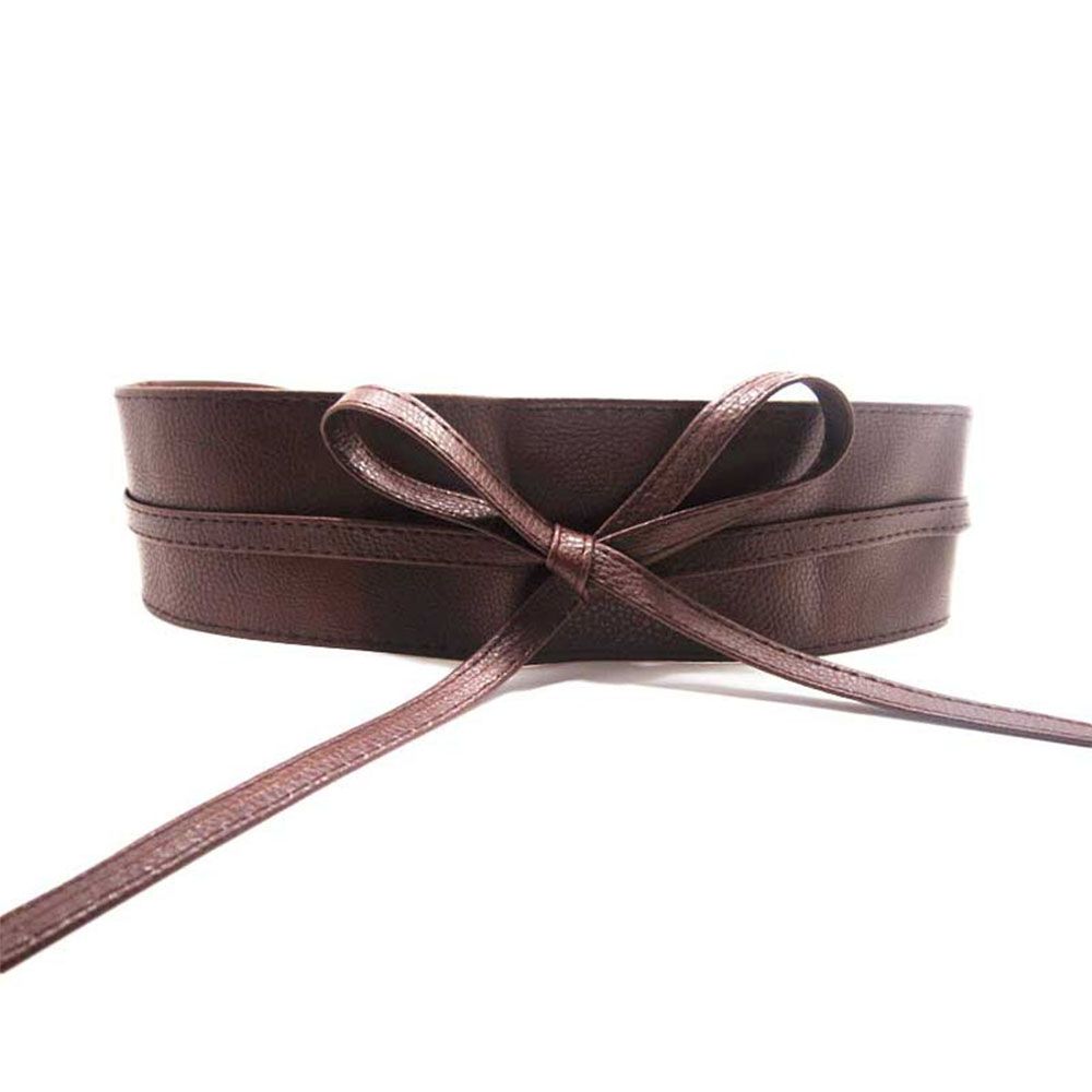Fulaisen for Female Ladies  Girls Belt Elegant Bow Belt Dress Belt Wide Self Tie Wrap Around Waist Band koffie