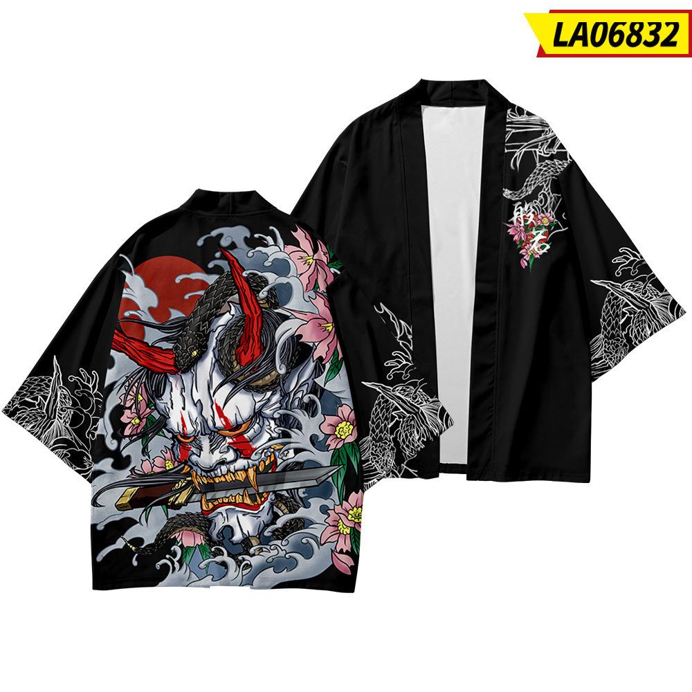 Sivia Kimono Man Japanse Kleding Yukata Mannelijke Samurai Kostuum Haori Obi Strand Heren Kimono Cardigan Japanse Streetwear Jas 5XL zwart